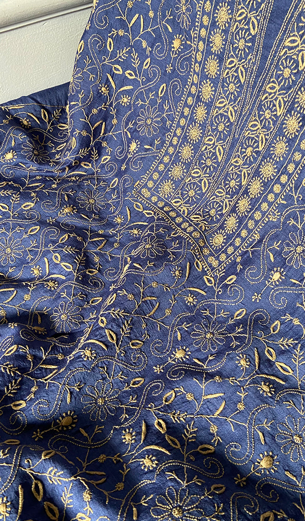 Women's Lakhnavi Handcrafted Unstitched Munga Silk Chikankari Kurta And Dupatta Set- HONC0357039