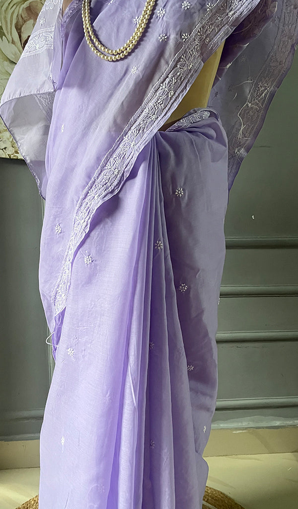 Fairoz Women's Lakhnavi Handcrafted Cotton Chikankari Saree - HONC0311931