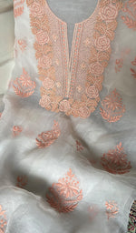 Load image into Gallery viewer, Mehnaj Women's Lakhnavi Handcrafted Pure Organza Chikankari Unstitched Kurta And Dupatta Set- HONC0340802