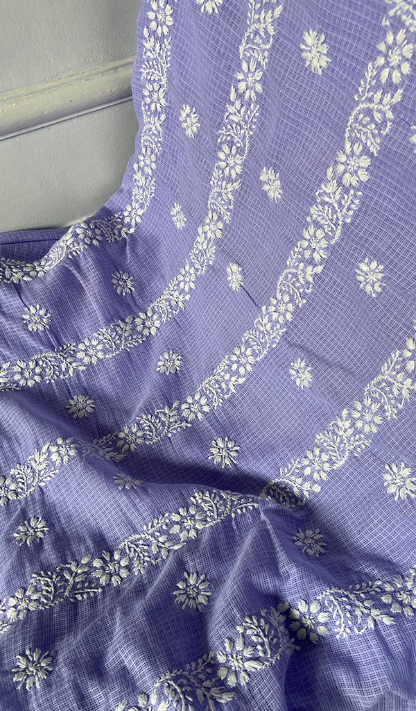 Women's Lucknowi Handcrafted Kota Cotton Chikankari Unstitched Kurta And Dupatta Set - HONC0340079