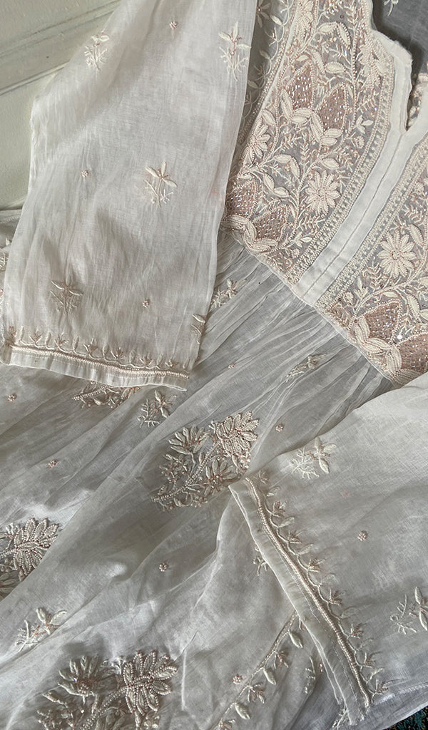 Women's Lakhnavi Handcrafted Mul Chanderi Semi - Stitched Kurta And Dupatta Set -  HONC0343195