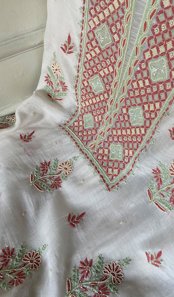 Rashi Women's Lakhnavi Handcrafted Mul Chanderi Unstitched Kurta And Dupatta Set - HONC0355685