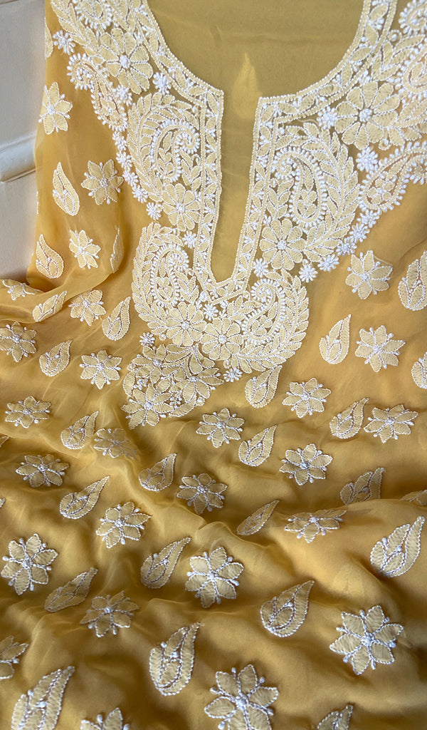 Women's Lucknowi Handcrafted Faux-Georgette Chikankari Suit Material - HONC0263014
