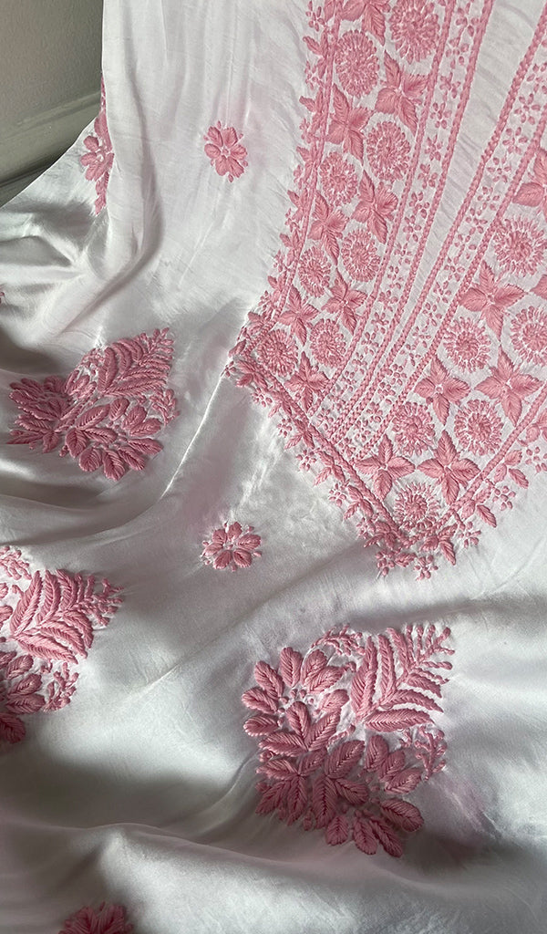 Women's Lakhnavi Handcrafted Modal Cotton Unstitched Chikankari Kurta Dupatta Set - HONC0334626