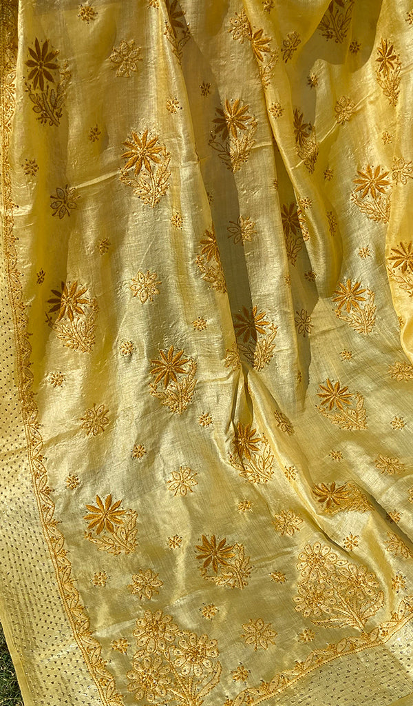 Women's Lakhnavi Handcrafted Tussar Silk Chikankari Saree - HONC0264385