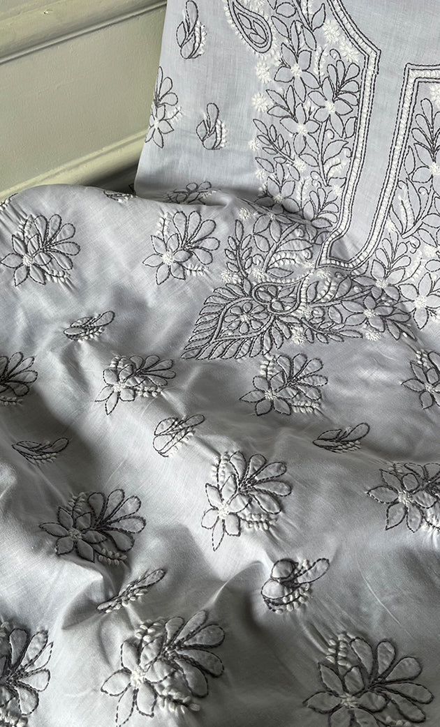 Women's Lakhnavi Handcrafted Unstitched Cotton Chikankari Suit Material - HONC0333970