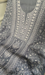 Load image into Gallery viewer, Women's Lakhnavi Handcrafted Unstitched Munga Silk Chikankari Kurta And Dupatta Set- HONC0268577