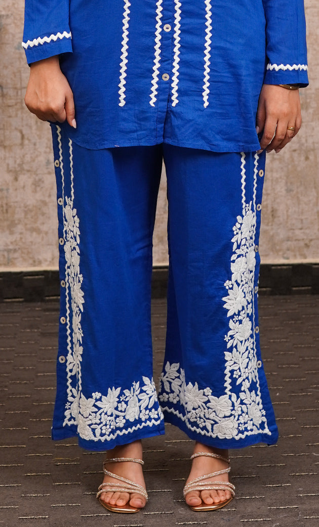 khayal Women's Lakhnavi Handcrafted Cotton Chikankari Kurti And Plazzo Set - HONC0323934