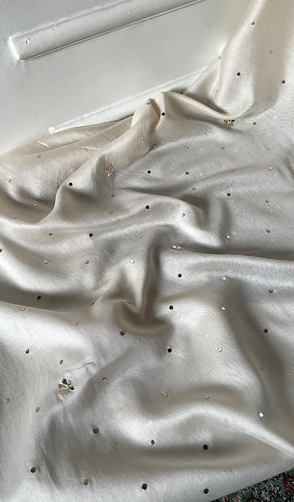 Women's Lucknowi Handcrafted Chanderi Silk Unstitched Chikankari Kurta and Dupatta Set- HONC0304296