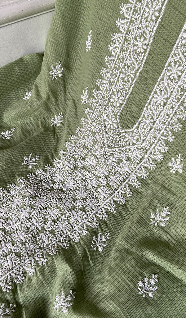 Women's Lucknowi Handcrafted Kota Cotton Chikankari Unstitched Kurta And Dupatta Set - HONC0340088