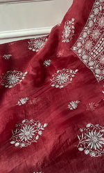 将图像加载到图库查看器中， Women's Lakhnavi Handcrafted Pure Organza Chikankari Unstitched Kurta And Dupatta Set- HONC0288594