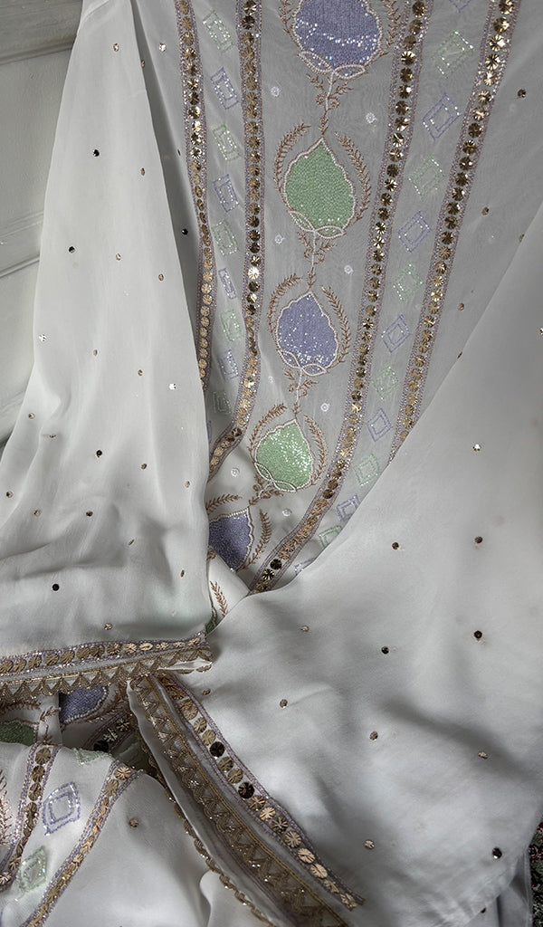 Women's Lucknowi Handcrafted Viscose Georgette Unstitched Chikankari Kurta and Dupatta Set- HONC0329579