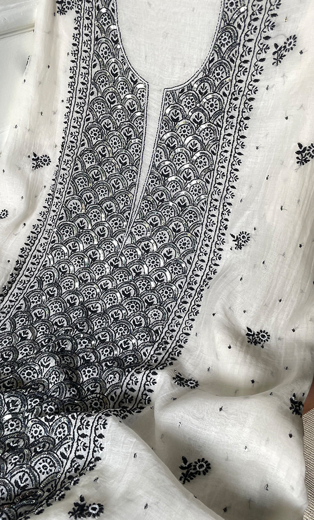 Women's Lakhnavi Handcrafted Mul Chanderi Unstitched Kurta And Dupatta Set- HONC0321263