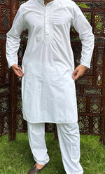 Load image into Gallery viewer, Men's Lucknowi Handcrafted Cotton Chikankari Kurta And Pant Set - HONC0289319