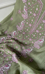 Load image into Gallery viewer, Women's Lakhnavi Handcrafted Mul Chanderi Unstitched Chikankari Full Suit Material - HONC0339572
