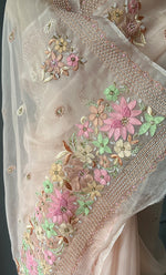 Load image into Gallery viewer, Women&#39;s Lucknowi Handcrafted Pure Organza Silk Chikankari Saree - HONC0282492
