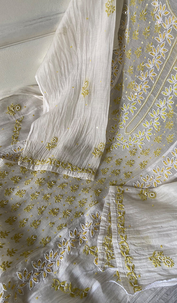 Saziya Women's Lakhnavi Handcrafted Mul Chanderi Semi - Stitched Kurta And Dupatta Set - HONC0346168