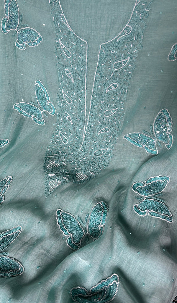 Titlee Women's Lakhnavi Handcrafted Mul Chanderi Unstitched Chikankari Full Suit Material - HONC0339577