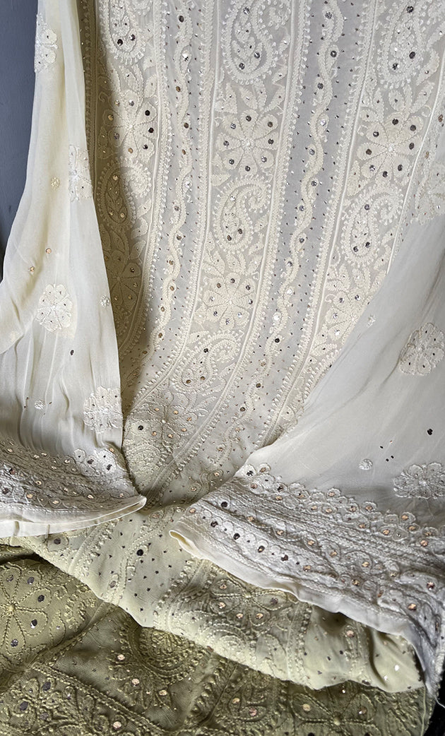 Women's Lucknowi Handcrafted Viscose Georgette Semi - Stitched Chikankari Anarkali and Dupatta Set- HONC0311031