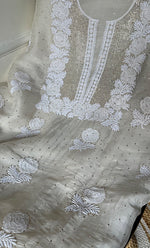 Load image into Gallery viewer, Afeera Women&#39;s Lakhnavi Handcrafted Pure Organza Chikankari Unstitched Kurta And Dupatta Set- HONC0302221
