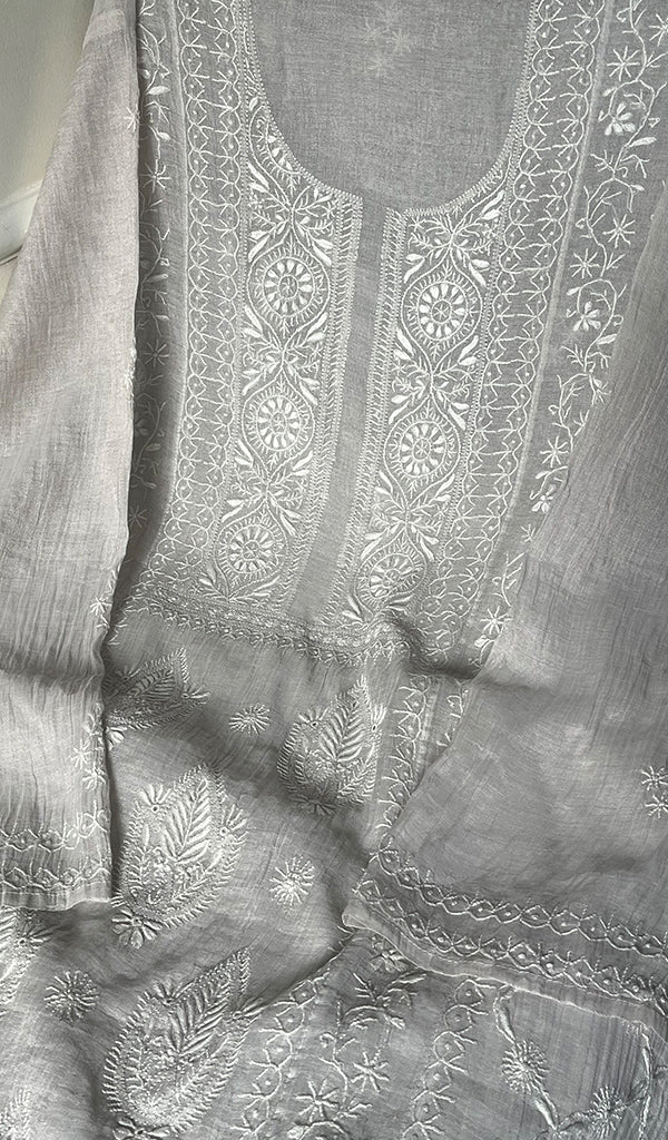 Women's Lakhnavi Handcrafted Tissue Chanderi Semi - Stitched Kurta And Dupatta Set - HONC0257411