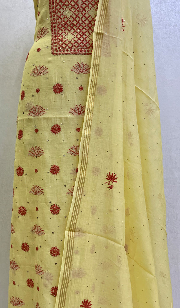 Women's Lakhnavi Handcrafted Mul Chanderi Kurta And Dupatta Set - HONC0138620