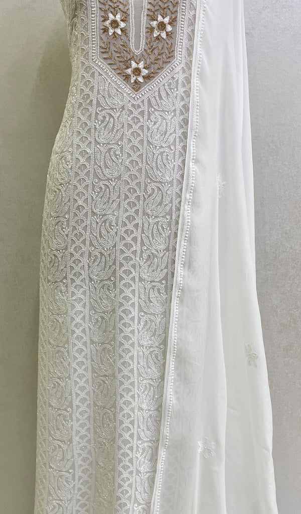 Women's Lucknowi Handcrafted Viscose Georgette Chikankari Kurta And Dupatta Set - HONC0107137