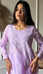 Load image into Gallery viewer, Riddhi Women's Lakhnavi Handcrafted Chanderi Silk Chikankari Top And Pant Set - HONC03607280