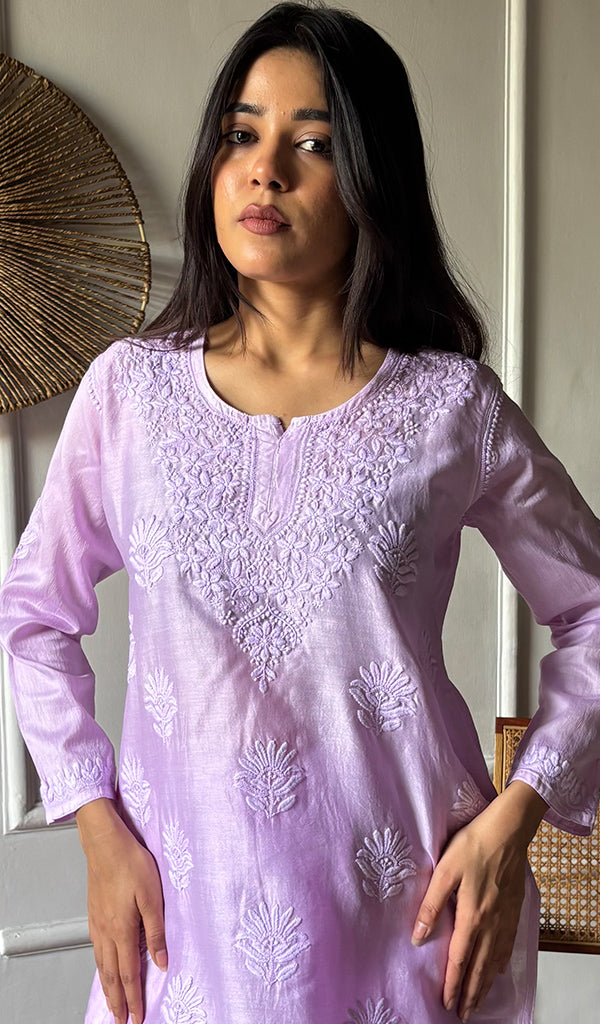 Riddhi Women's Lakhnavi Handcrafted Chanderi Silk Chikankari Top And Pant Set - HONC03607280