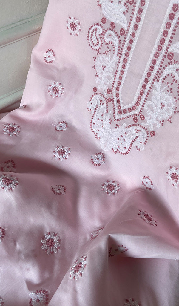 Women's Lakhnavi Handcrafted Unstitched Cotton Chikankari Suit Material - HONC0351044