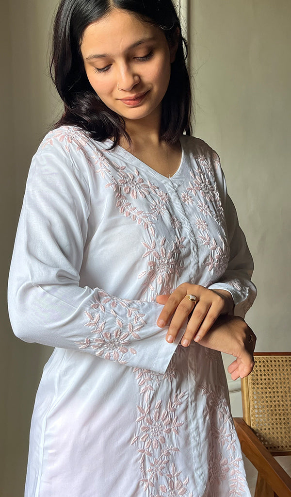 Nasrin Women's Lakhnavi Handcrafted Modal Cotton Chikankari Top - HONC0276627