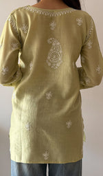 将图像加载到图库查看器中， Women's Lakhnavi Handcrafted Mul Chanderi Chikankari Top - HONC0329102