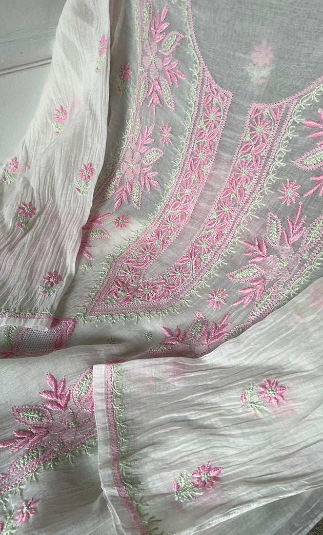 Women's Lakhnavi Handcrafted Mul Chanderi Semi - Stitched Kurta And Dupatta Set - HONC0314873