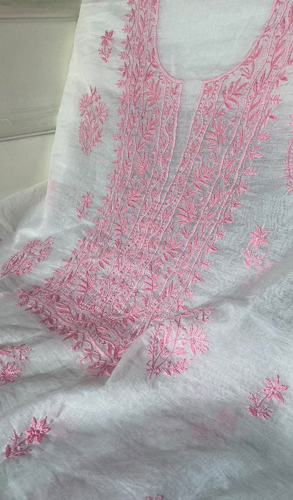 Women's Lakhnavi Handcrafted Mul Chanderi Unstitched Kurta And Dupatta Set - HONC0314667