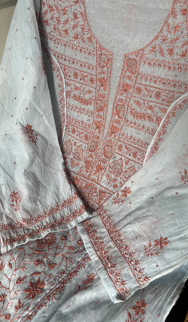 Women's Lakhnavi Handcrafted Mul Chanderi Semi - Stitched Kurta And Dupatta Set - HONC0277638