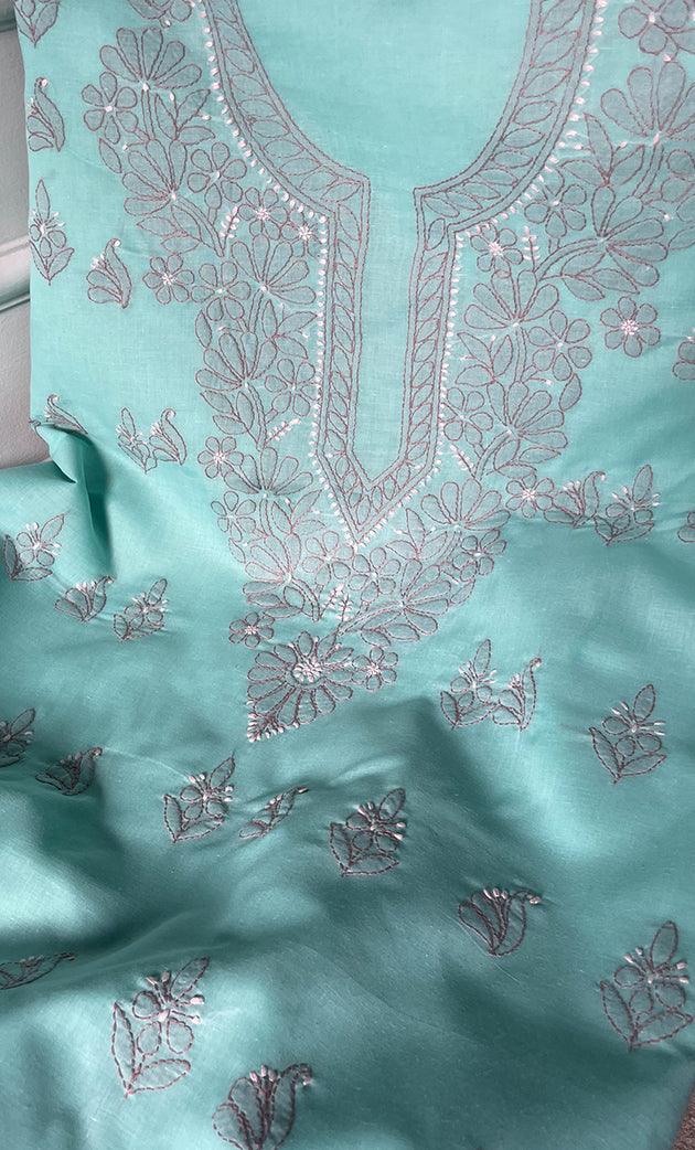 Women's Lakhnavi Handcrafted Unstitched Cotton Chikankari Suit Material - HONC0316588