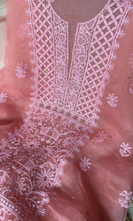 将图像加载到图库查看器中， Women&#39;s Lakhnavi Handcrafted Pure Organza Chikankari Unstitched Kurta And Dupatta Set- HONC0266926
