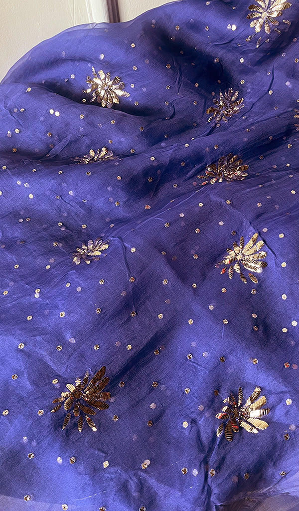 Marifa Women's Lakhnavi Handcrafted Pure Organza Chikankari Unstitched Kurta And Dupatta Set- HONC0255851