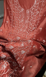 Load image into Gallery viewer, Women's Lucknowi Handcrafted Chanderi Silk Chikankari Full Suit Material - HONC0278002