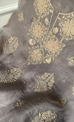 Load image into Gallery viewer, Women&#39;s Lakhnavi Handcrafted Pure Organza Chikankari Unstitched Kurta And Dupatta Set- HONC0318665
