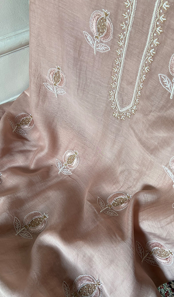 Mahira Women's Lakhnavi Handcrafted Mul Chanderi Unstitched Chikankari Full Suit - HONC0355236