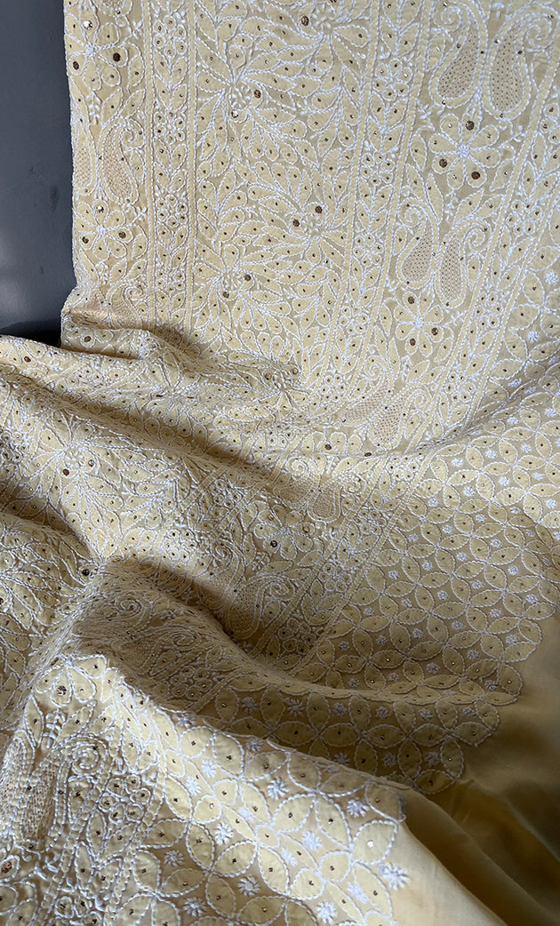Women's Lakhnavi Handcrafted Unstitched Cotton Chikankari Suit Material - HONC0264459