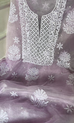 Load image into Gallery viewer, Women&#39;s Lakhnavi Handcrafted Organza Chikankari Unstitched Full Suit Material - HONC0284609

