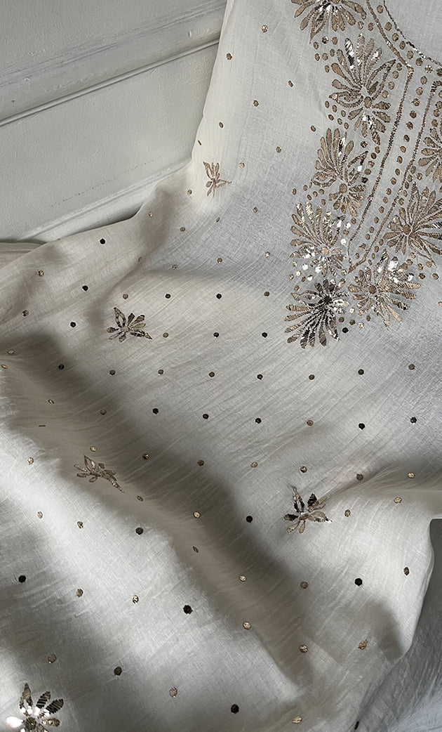 Women's Lakhnavi Handcrafted Mul Chanderi Unstitched Kurta And Dupatta Set- HONC0338716