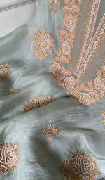 Load image into Gallery viewer, Women's Lakhnavi Handcrafted Pure Organza Chikankari Unstitched Kurta And Dupatta Set - HONC0352112