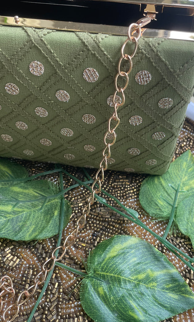 Green Chikankari Embroidered Clutch - HONC02313585
