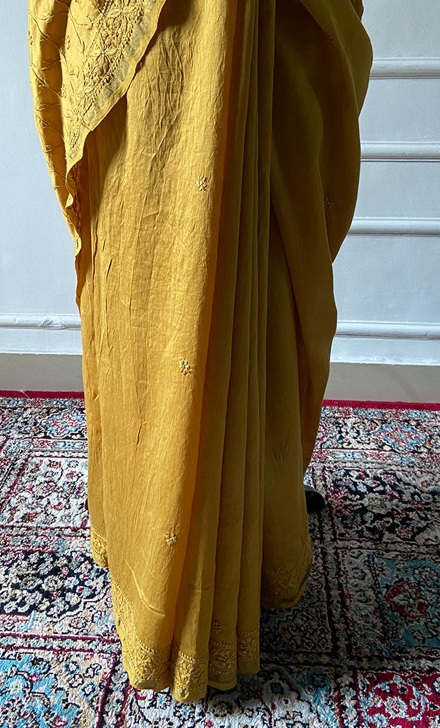 Women's Lakhnavi Handcrafted Chanderi Silk Chikankari Saree - HONC0340414