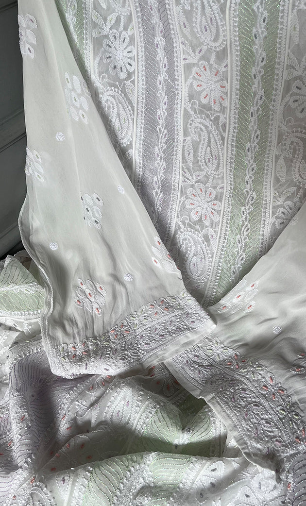 Women's Lucknowi Handcrafted Viscose Georgette Semi - Stitched Chikankari Anarkali and Dupatta Set- HONC0304399