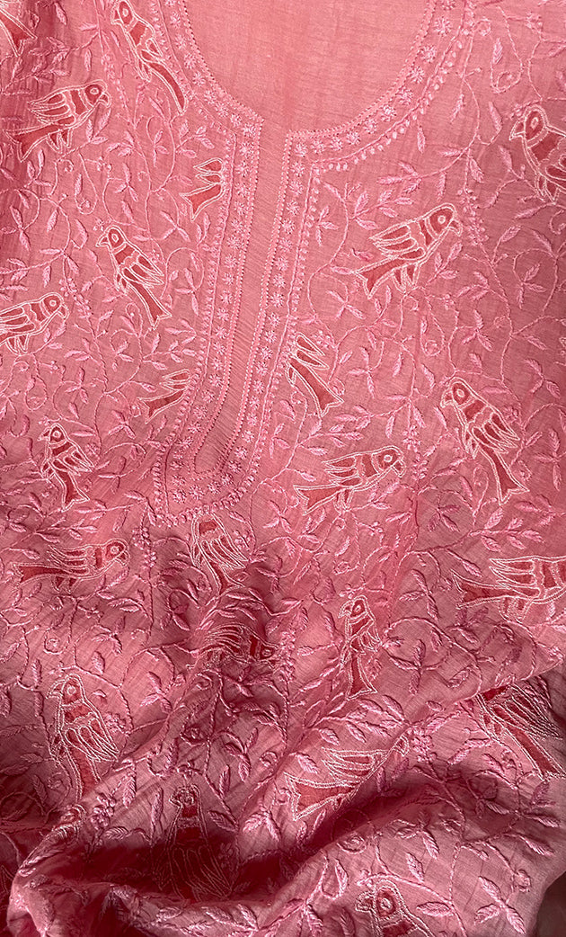 Women's Lakhnavi Handcrafted Unstitched Mul Chanderi Kurta And Dupatta Set - HONC0312996