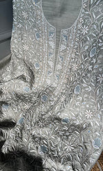 将图像加载到图库查看器中， Women&#39;s Lakhnavi Handcrafted Munga Silk Chikankari Kurta And Dupatta Set- HONC0271009
